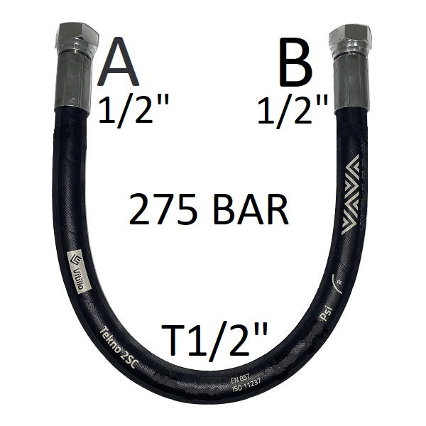 Tubo Oleodinamico Alta Pressione 1/2"  275 bar tenuta cono 60°, raccordo A) fil. GAS 1/2" FEM. - raccordo B) fil. GAS 1/2" FEM.