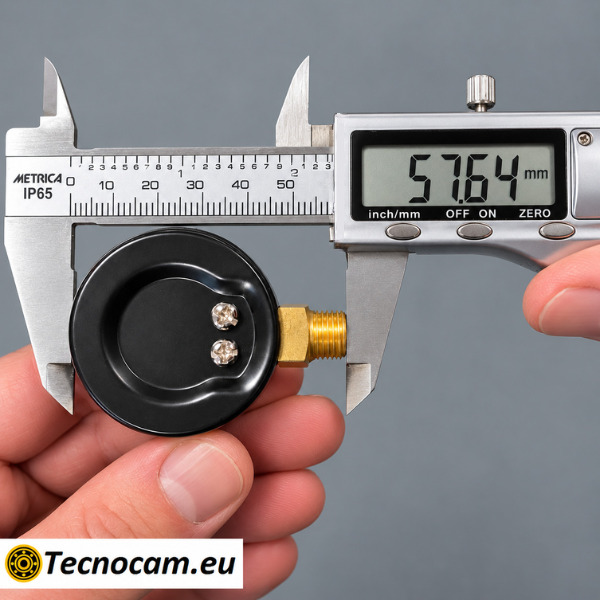 Ingombro complessivo del manometro a secco con attacco radiale R 1/8, misura 57,64 mm