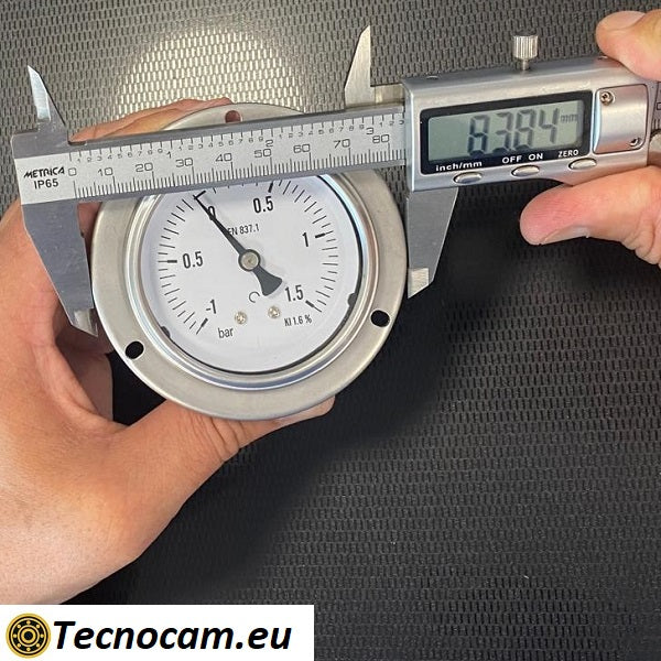 Manomètre à vide avec échelle à glycérine de -1 bar à +1,5 bar, avec bride et raccord arrière mâle pour gaz 1/4", série VUOTPFCG
