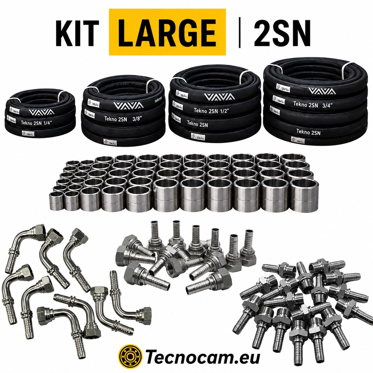 Kit de sertissage de flexibles haute pression complet avec flexibles, raccords et bagues - Grand format