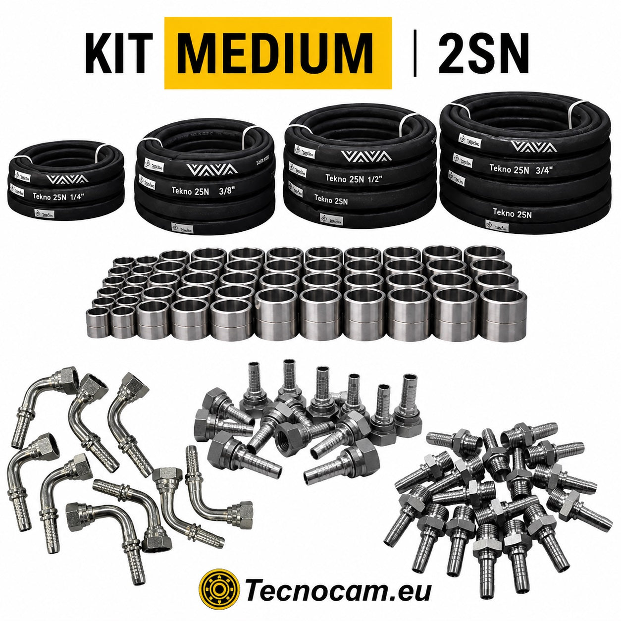 Kit de sertissage de flexibles haute pression complet avec tubes, raccords et bagues - Taille moyenne