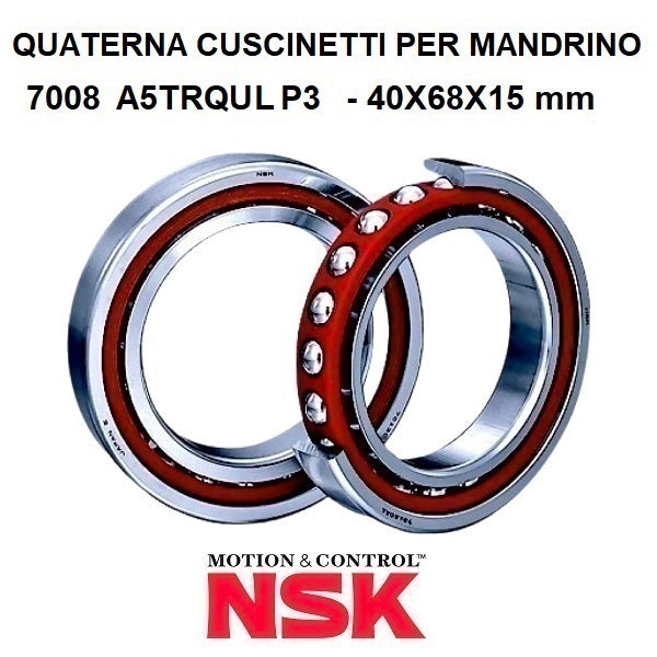 Quaterna Cuscinetti per Mandrino 7008 A5TRQULP3 40x68x15 mm