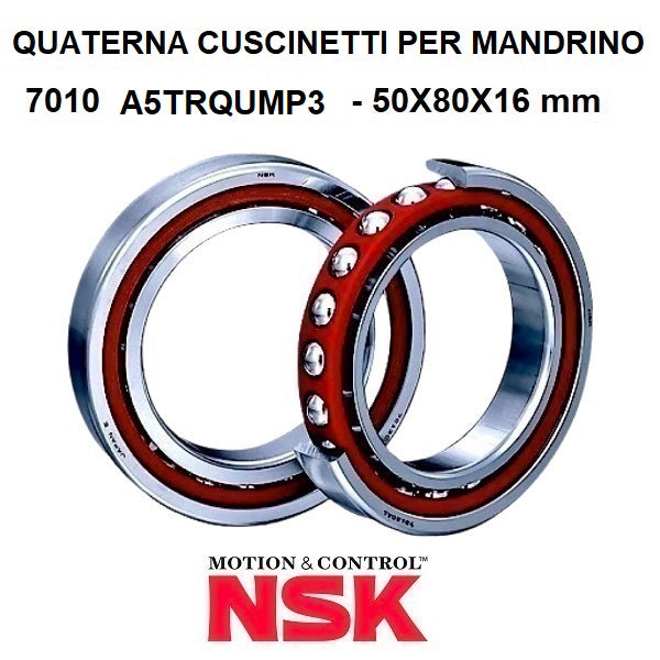 Quaterna Cuscinetti per Mandrino 7010 A5TRQUMP3 50x80x16 mm