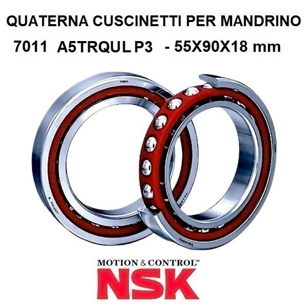 Quaterna Cuscinetti per Mandrino 7011 A5TRQULP3 55x90x18 mm