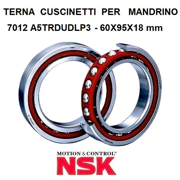 Terna Cuscinetti per Mandrino 7012 A5TRDUDLP3 60x95x18 mm