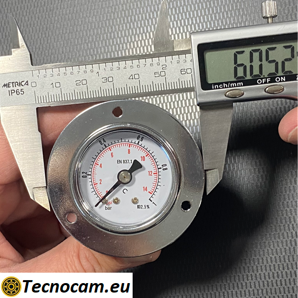 Manometro a SECCO Scala 0-1 Bar, con FLANGIA e Attacco Posteriore Maschio Gas 1/8" Serie MAN40PFSG