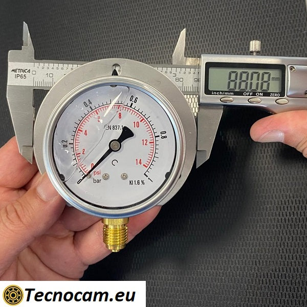 Manometer mit Glycerinskala 0–1 bar, mit Flansch und 1/4"-Außengewinde-Radialanschluss, Serie MANRFCG 