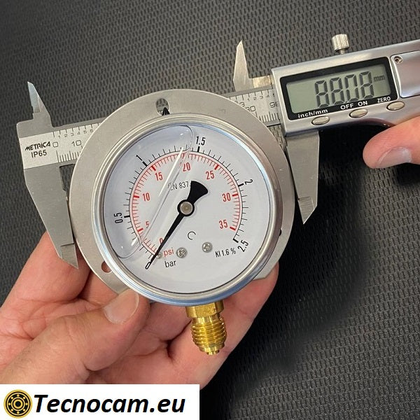 Manometer mit Glycerin-Skala 0–2,5 bar, mit Flansch und 1/4"-Außengewinde-Gasanschluss der Serie MANRFCG 