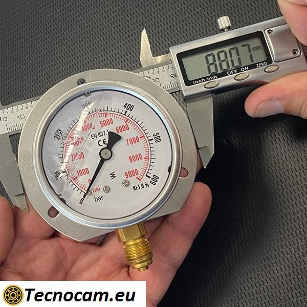 Manometro con GLICERINA Scala 0-600 Bar, con FLANGIA e Attacco Radiale Maschio Gas 1/4" serie MANRFCG