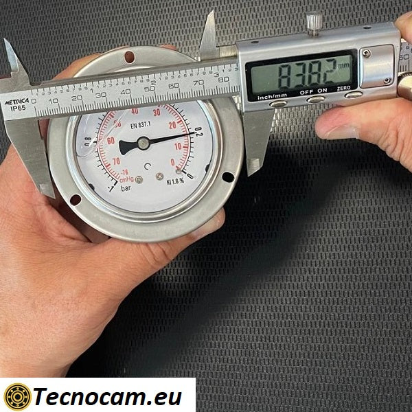 Manomètre à vide avec échelle à glycérine de -1 bar à 0 bar, avec bride et raccord arrière mâle pour gaz 1/4", série VUOTPFCG