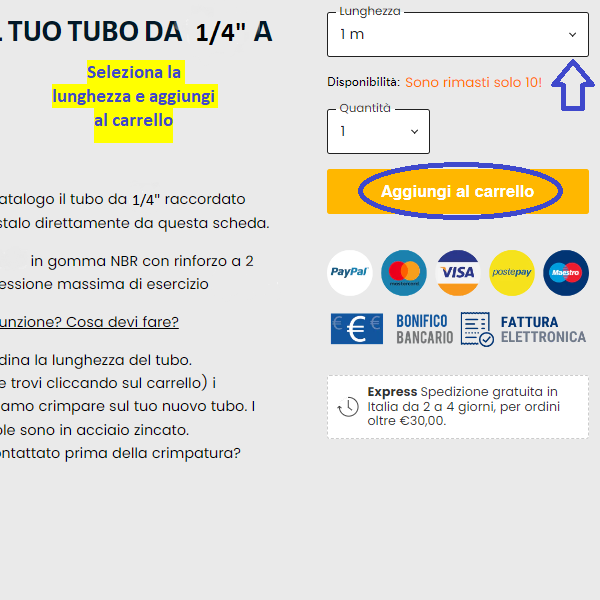 Componi il Tuo Tubo Oleodinamico da 1/4" a Campione