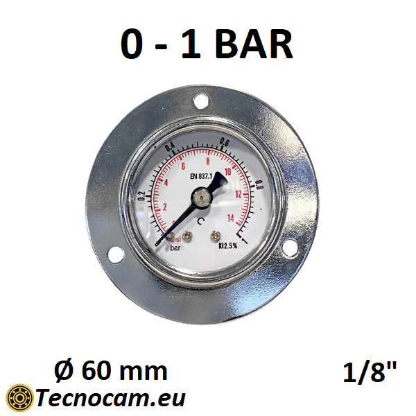 Manomètre à sec, échelle 0-1 bar, avec bride et raccord arrière mâle pour gaz 1/8", série MAN40PFSG
