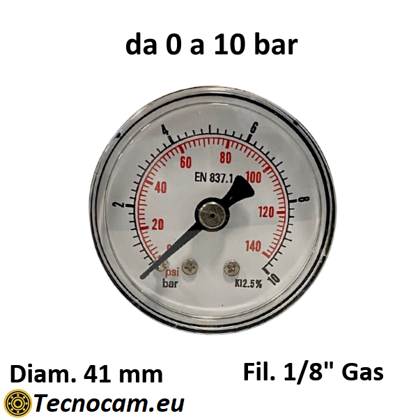 Trockenmanometer, Skala 0–10 bar, 1/8"-Außengewinde-Gasanschluss hinten 