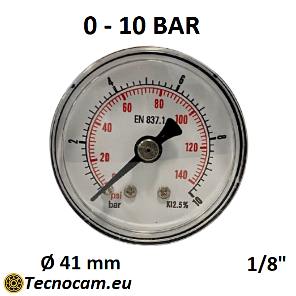 Trockenmanometer, Skala 0–10 bar, 1/8"-Außengewinde-Gasanschluss hinten
