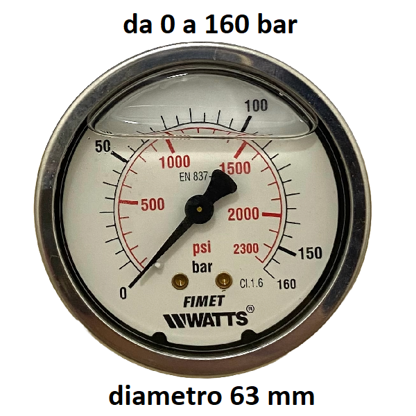 Manometro con GLICERINA Scala 0-160 Bar, Attacco Posteriore Maschio Gas 1/4" serie MANPCG5