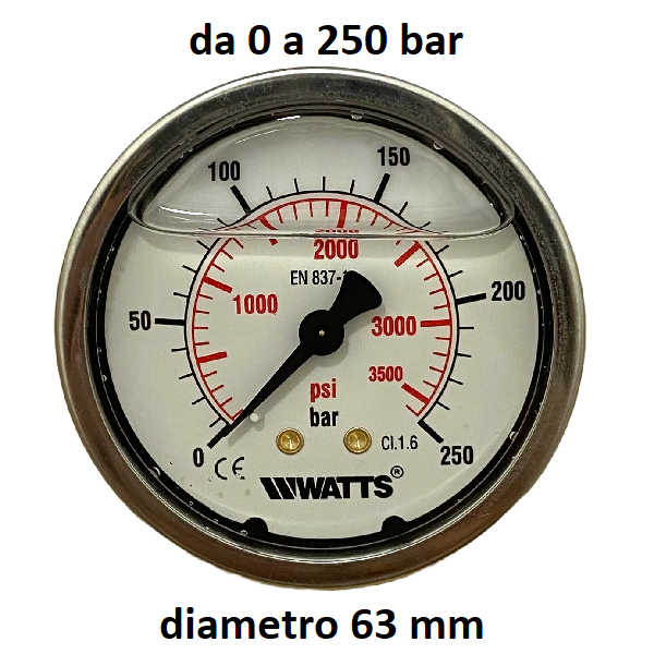 Manometro con GLICERINA Scala 0-250 Bar, Attacco Posteriore Maschio Gas 1/4" serie MANPCG6