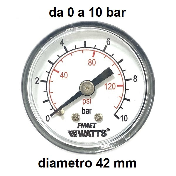Manometro Scala 0-10 Bar, Attacco Posteriore Maschio Gas 1/8" serie MANP4