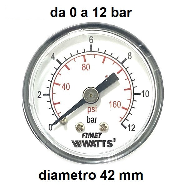 Manometro Scala 0-12 Bar, Attacco Posteriore Maschio Gas 1/8" serie MANP5
