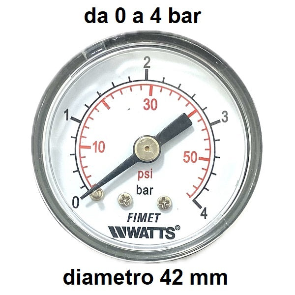 Manometro Scala 0-4 Bar, Attacco Posteriore Maschio Gas 1/8" serie MANP2