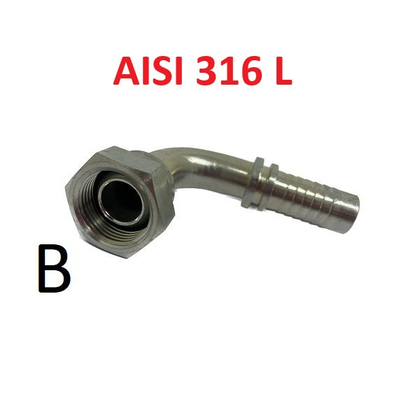 Tubo Oleodinamico Alta Pressione 1/4" 400 bar tenuta cono 60°, raccordo A) fil. GAS 1/4" FEM. INOX - raccordo B) fil. GAS 1/4" FEM. 90° INOX