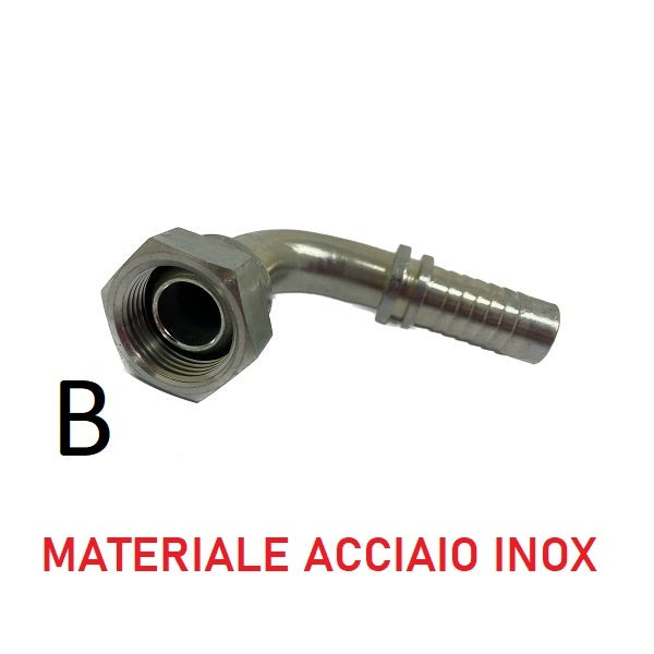 Tubo Oleodinamico Alta Pressione 1/2" 275 bar tenuta cono 60°, raccordo A) fil. GAS 1/2" FEM. INOX - raccordo B) fil. GAS 1/2" FEM. 90° INOX