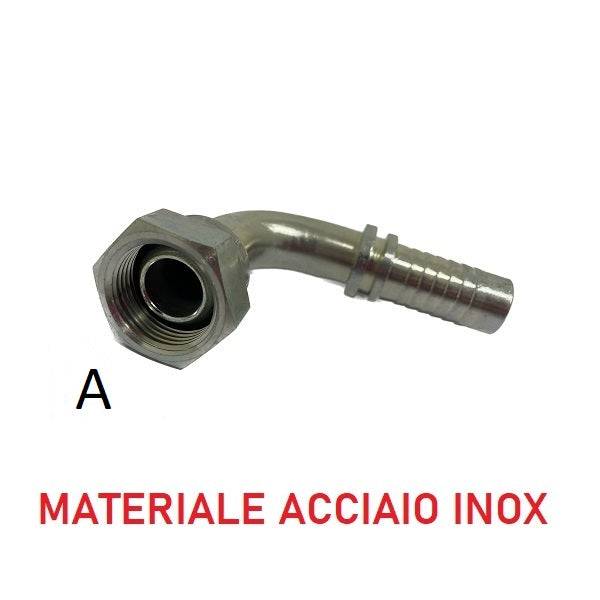 Tubo Oleodinamico Alta Pressione 1/4" 400 bar tenuta cono 60°, raccordo A) fil. GAS 1/4" FEM. 90° INOX - raccordo B) fil. GAS 1/4" FEM. 90° INOX