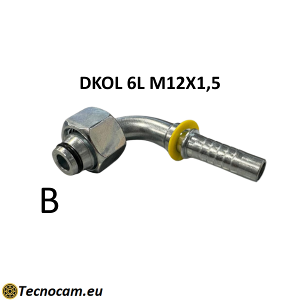 Tubo Oleodinamico Alta Pressione 1/4" 400 bar tenuta cono 24°, raccordo A) fil. MET. 6L (M12x1,5) FEM. - raccordo B) fil. MET. 6L (M12x1,5) FEM. 90°