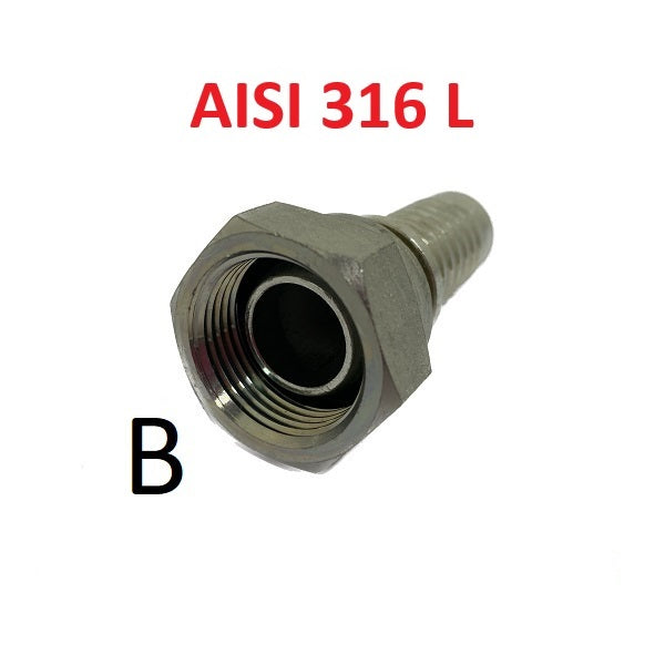 Tuyau hydraulique haute pression 1/4" 400 bar, joint conique 60°, raccord A) filetage gaz 1/4" femelle acier inoxydable - raccord B) filetage gaz 1/4" femelle acier inoxydable