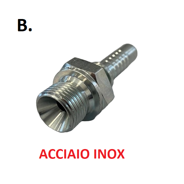 Tubo in PTFE con treccia in Acciaio INOX 1/2" 120 bar tenuta cono 60°, raccordo A) fil. GAS 1/2" MAS. - raccordo B) fil. GAS 1/2" MAS.