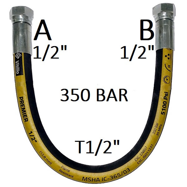 Tubo Oleodinamico Alta Pressione 1/2" 350 bar tenuta cono 60°, raccordo A) fil. GAS 1/2" FEM. - raccordo B) fil. GAS 1/2" FEM.