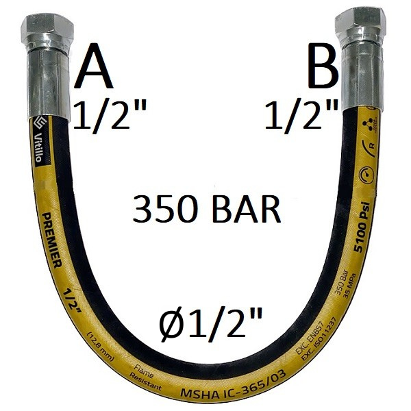 Tubo Oleodinamico Alta Pressione 1/2" 350 bar tenuta cono 60°, raccordo A) fil. GAS 1/2" FEM. - raccordo B) fil. GAS 1/2" FEM.