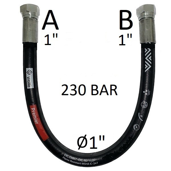 Hydraulikschlauch 1" 230 bar – nach Maß gefertigt, beidseitig mit DKR 1" BSP Innengewinde, 60° Dichtkegel