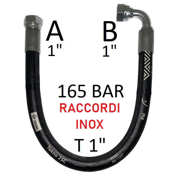Tubo Oleodinamico Alta Pressione 1" 165 bar tenuta cono 60°, raccordo A) fil. GAS 1" FEM. INOX - raccordo B) fil. GAS 1" FEM. 90° INOX