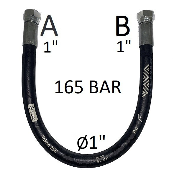 Hydraulikschlauch 1" 165 bar – nach Maß gefertigt, beidseitig mit DKR 1" BSP Innengewinde, 60° Dichtkegel
