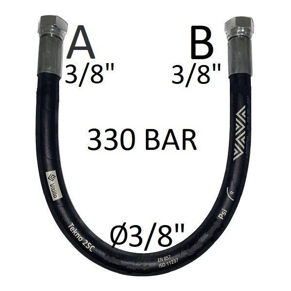Tuyau hydraulique haute pression 3/8" 330 bar joint conique 60°, raccord A) Filetage GAS 3/8" FEM. - raccord B) Filetage GAS 3/8" FEM.