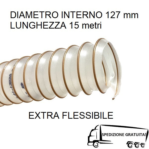 Tubo Extra Flessibile per Aspirazione Aria e Polveri, Trucioli, Segatura o Materiale Abrasivo con Spirale in Acciaio Ramato Ø int. 127 mm