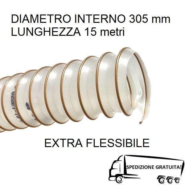 Tubo Extra Flessibile per Aspirazione Aria e Polveri, Trucioli, Segatura o Materiale Abrasivo con Spirale in Acciaio Ramato Ø int. 305 mm