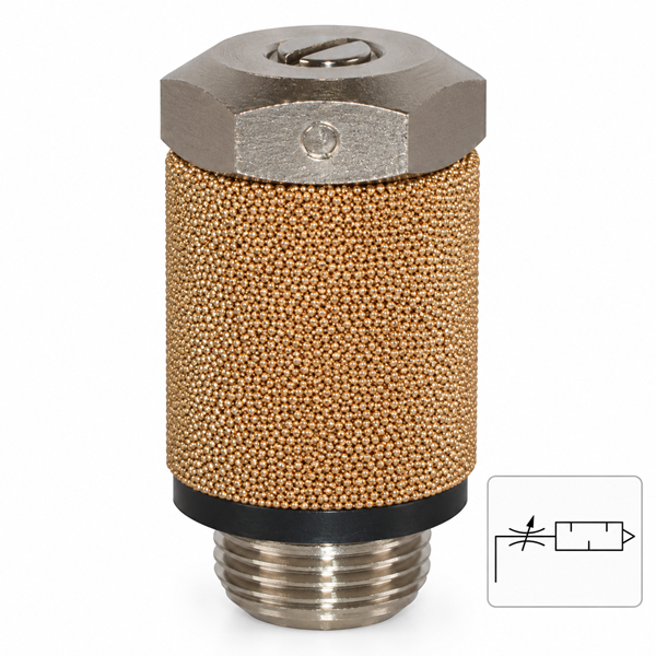 Regolatore di scarico per aria compressa con silenziatore in bronzo sinterizzato
