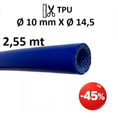 Spezzone di tubo blu in poliuretano TPU retinato 14,5×10 mm, lunghezza 2,55 m, per aria compressa 20 bar