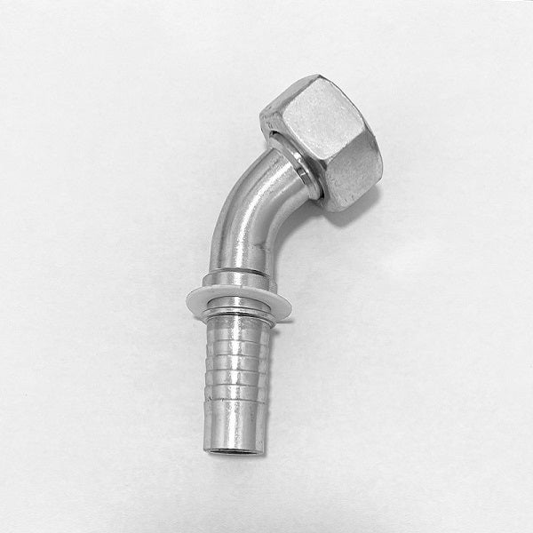 Raccordo oleodinamico a pressare femmina curvo 45° DIN 2353 a cono 24° con filetto metrico e O-ring