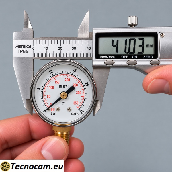 Misurazione con calibro della cassa del manometro a secco 0–25 bar con attacco radiale R 1/8 BSPT
