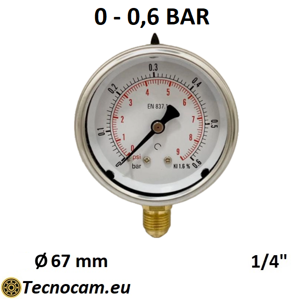 Manometro a SECCO Scala 0-0,6 Bar, Attacco Radiale Maschio Gas 1/4" serie MANXRSG