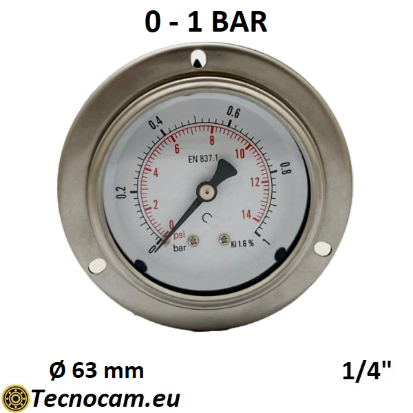 Manometro a SECCO Scala 0-1 Bar, con FLANGIA e Attacco Posteriore Maschio Gas 1/4" serie MANXPFSG