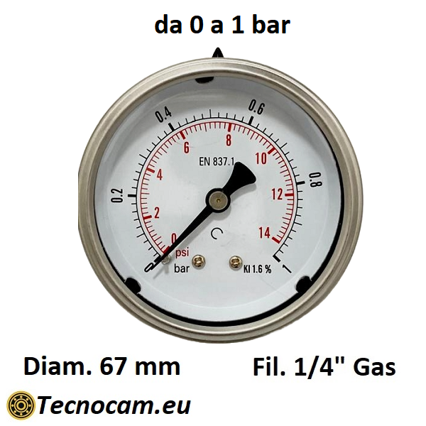 Manometro Inox Attacco Posteriore con glicerina Diametro cassa 40 mm