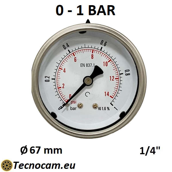 Manometro a SECCO Scala 0-1 Bar, Attacco Posteriore Maschio Gas 1/4" serie MANXPSG