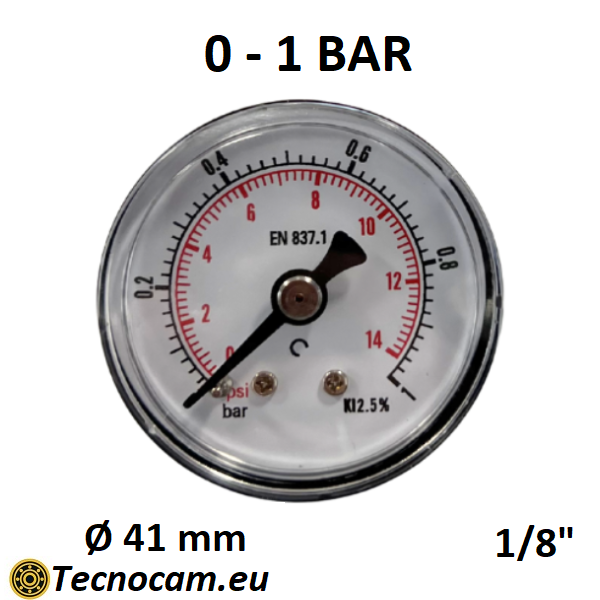Trockenmanometer, Skala 0–1 bar, 1/8"-Außengewinde-Gasanschluss hinten