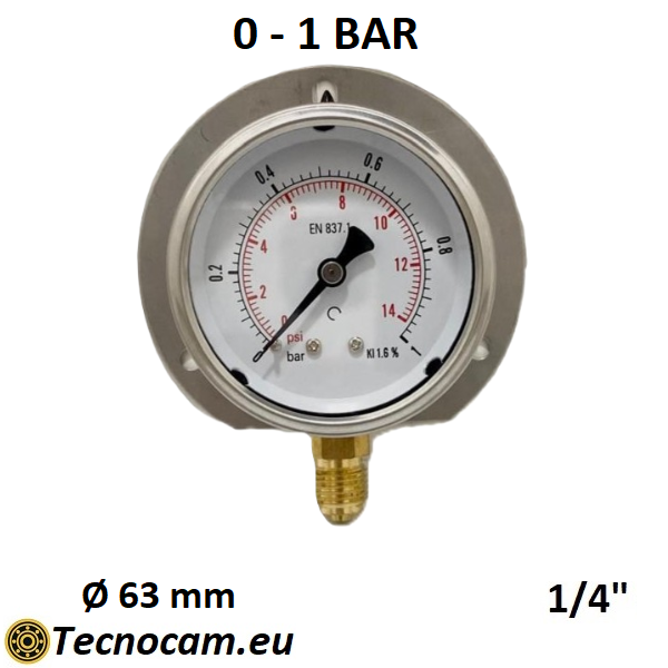 Manometro a SECCO Scala 0-1 Bar, con FLANGIA e Attacco Radiale Maschio Gas 1/4" serie MANXRFSG