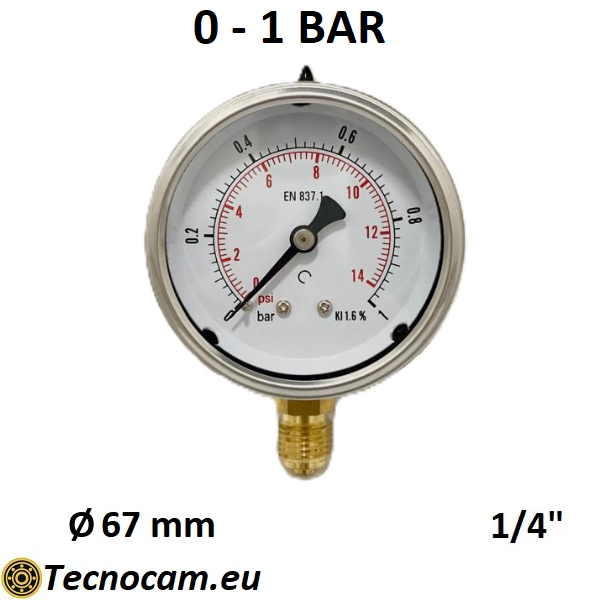 Manometro a SECCO Scala 0-1 Bar, Attacco Radiale Maschio Gas 1/4" serie MANXRSG