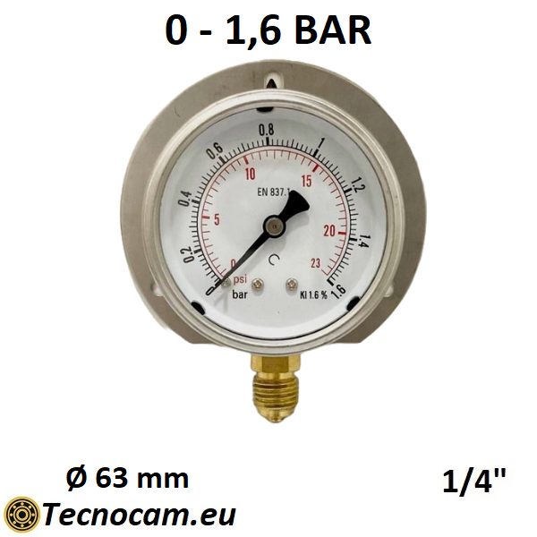 Manometro a SECCO Scala 0-1,6 Bar, con FLANGIA e Attacco Radiale Maschio Gas 1/4" serie MANXRFSG