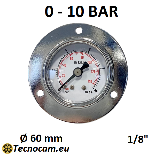 Manomètre à sec, échelle 0-10 bar, avec bride et raccord arrière mâle gaz 1/8", série MAN40PFSG
